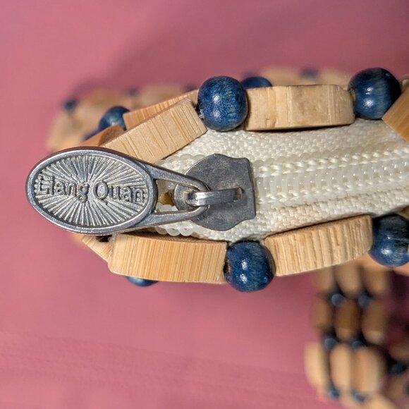 Artist Liang Quan Wooden Bead Flower Design Lined Zippered Purse - Picture 12 of 15